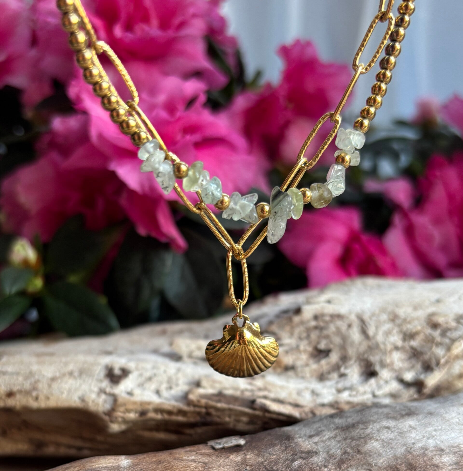 18ct Gold Plated Green Aventurine Shell Bracelet