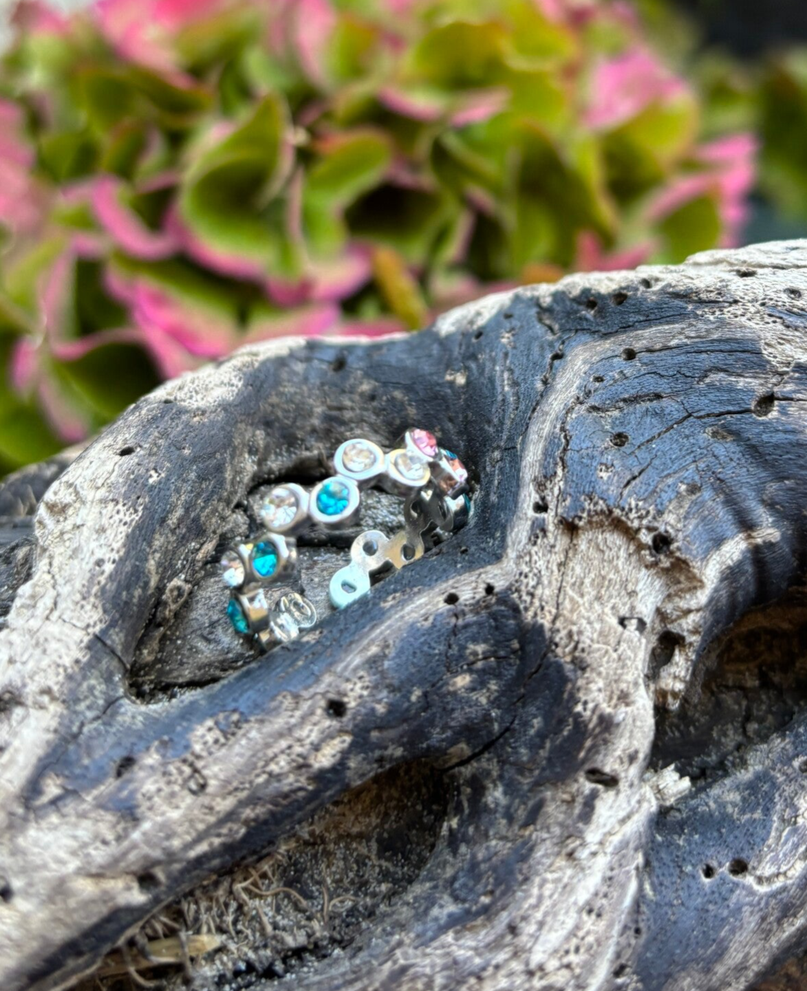 Stainless Steel Multi Colour Cubic Zirconia Stackable Adjustable Ring