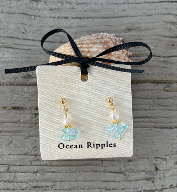 14ct Gold Plated Fresh Water Pearl Glass Chips Earrings