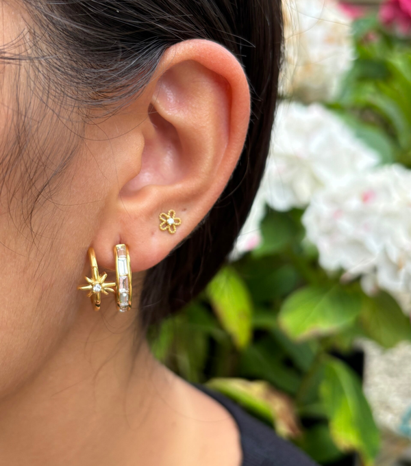 18ct Gold Plated Cubic Zirconia Star Double Curve Earrings