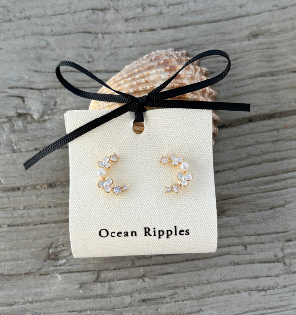 14ct Gold Plated Cubic Zirconia Flower Earrings