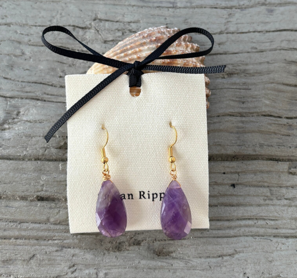 18ct Gold Plated Amethyst Drop Earrings