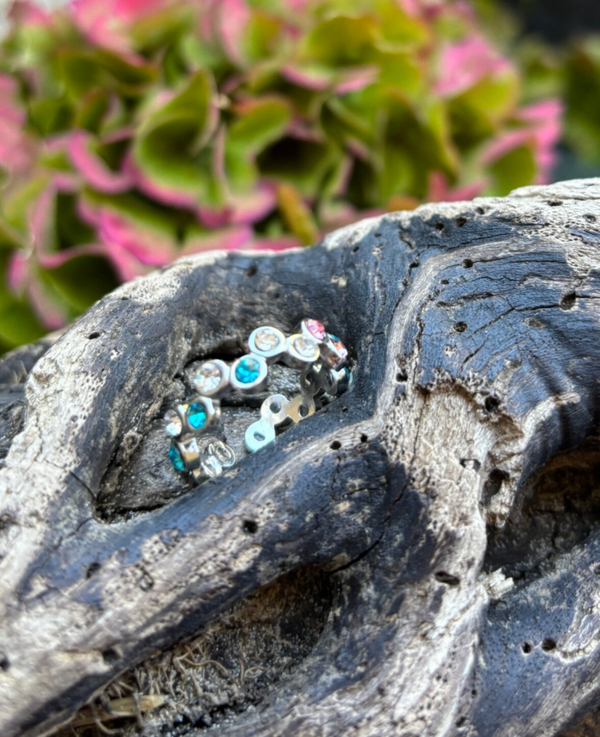 Stainless Steel Multi Colour Cubic Zirconia Stackable Adjustable Ring