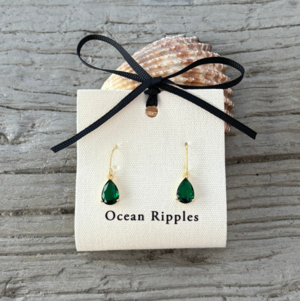 14ct Gold Plated Green Glass Drop Earrings