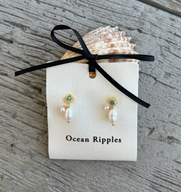 14ct Gold Plated Double Fresh Water Pearl Drop Earrings