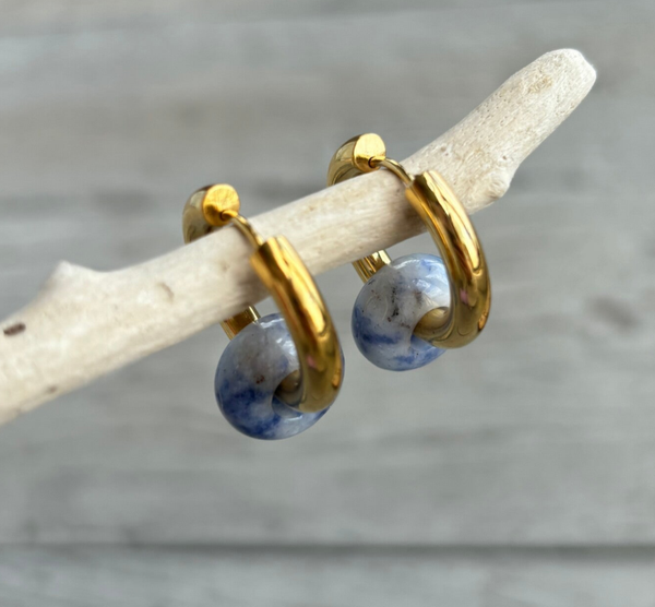 18ct Gold Plated Lapis Lazuli Doughnut Earrings