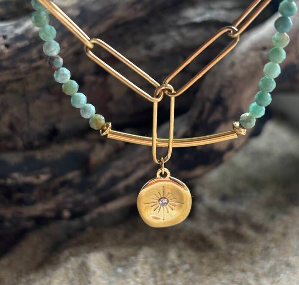 18ct Gold Plated Aventurine Double Chain Bracelet