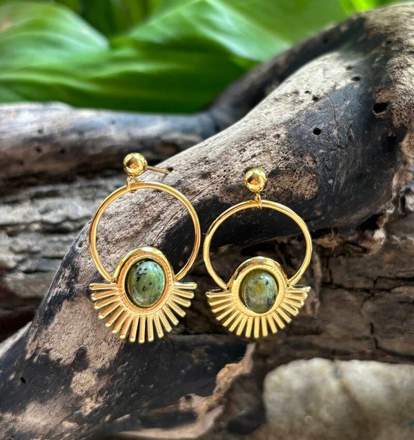 18ct Gold Plated African Turquoise Hoop Earrings