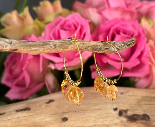 18ct Gold Plated Citrine Cluster Hoop Earrings