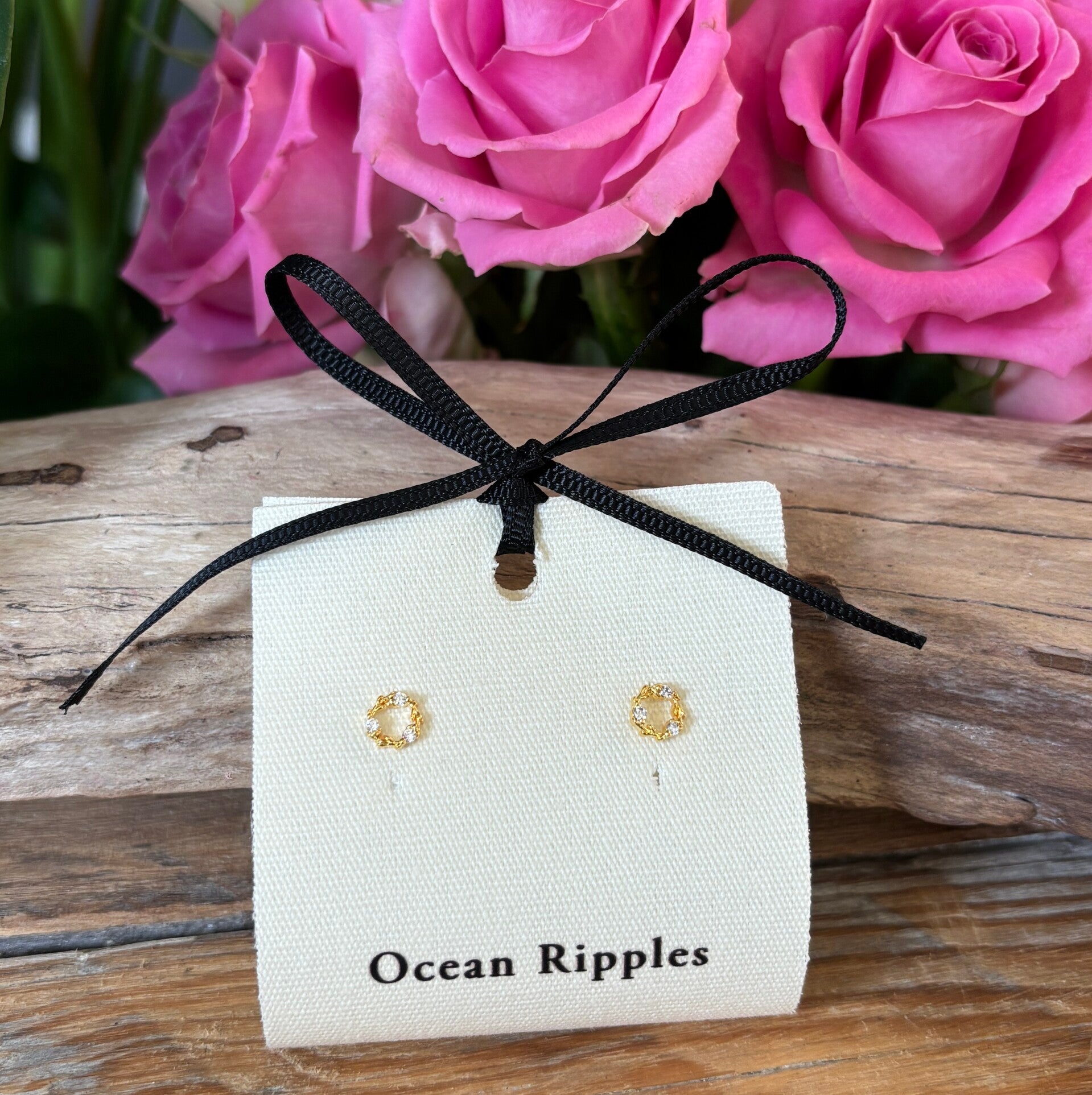 14ct Gold Plated Cubic Zirconia Wreath Earrings