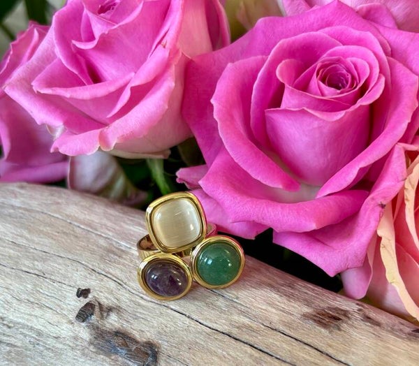 18ct Gold Plated Adjustable Triple Stone Ring