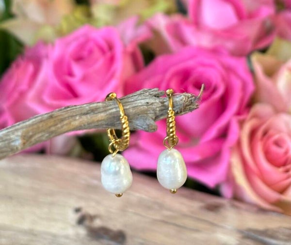 18ct Gold Plated Pearl Rope Huggie Earrings