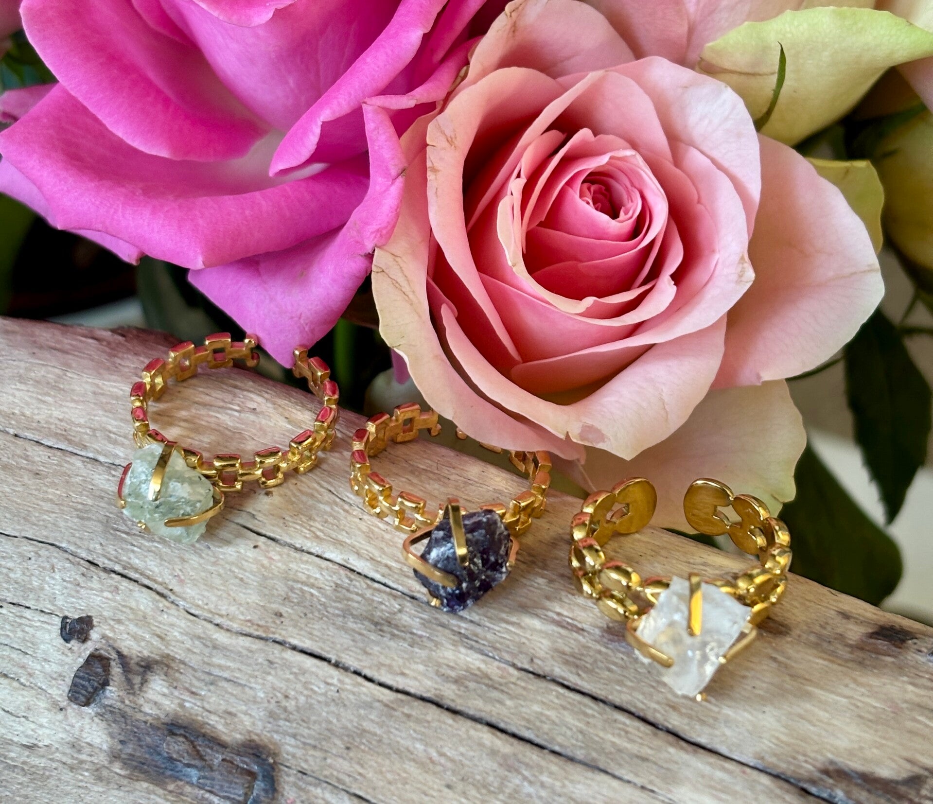 18ct Gold Plated Adjustable Natural Stone Ring