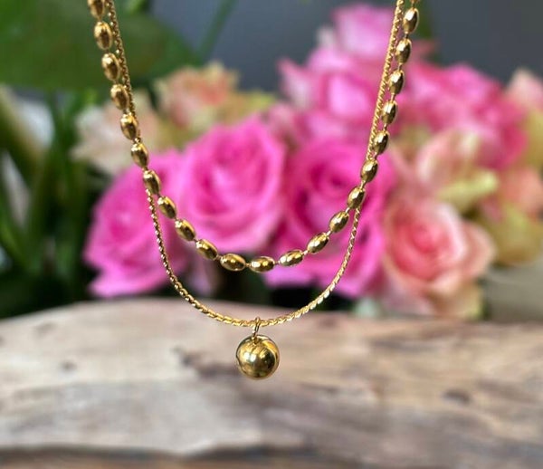 18ct Gold Plated Ball Pendant Double Chain Necklace