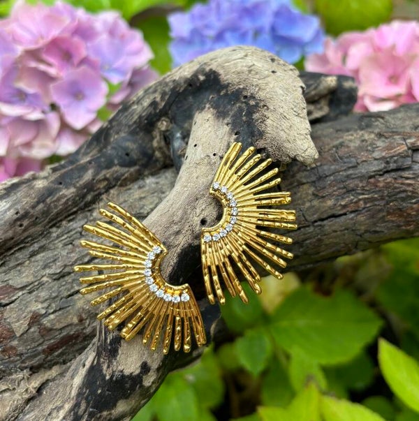 18ct Gold Plated Cubic Zirconia Gold Fan