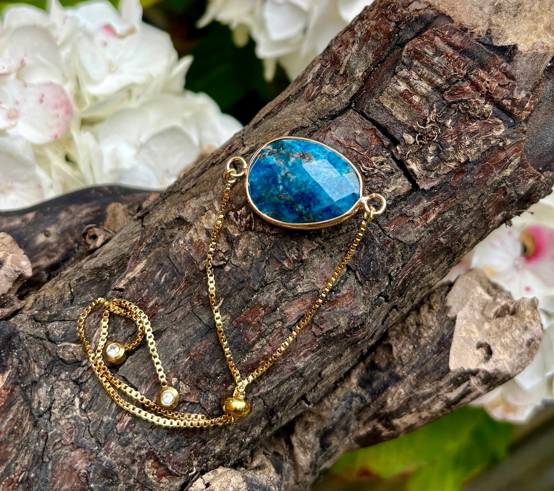 18ct Gold Plated Adjustable Faceted Kyanite Bracelet
