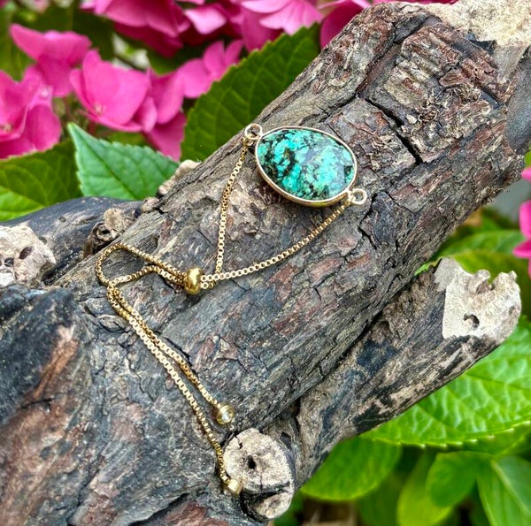 18ct Gold Plated Adjustable Faceted African Turquoise Bracelet