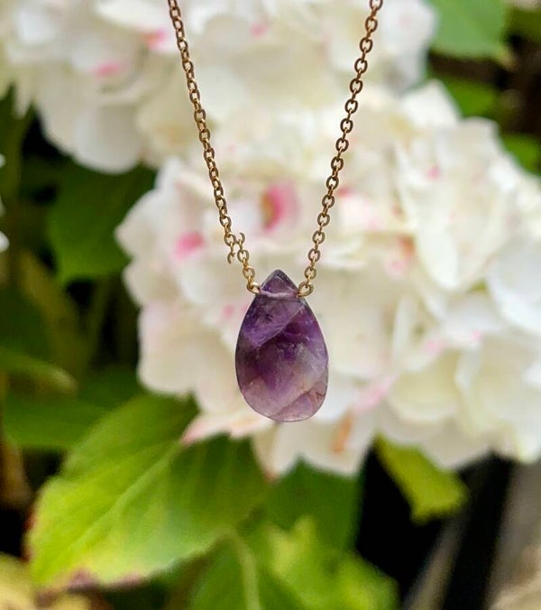 18ct Gold Plated Faceted Amethyst Drop Necklace