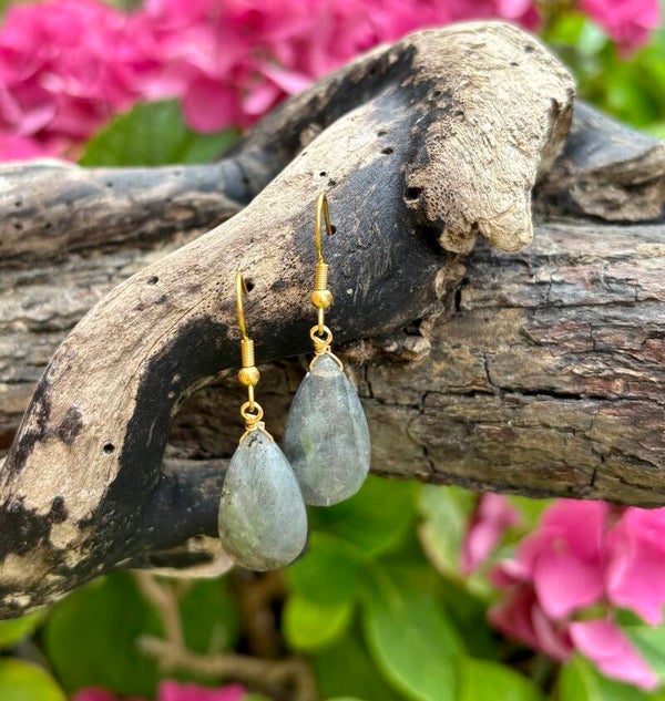 18ct Gold Plated Labradorite Drop Earrings