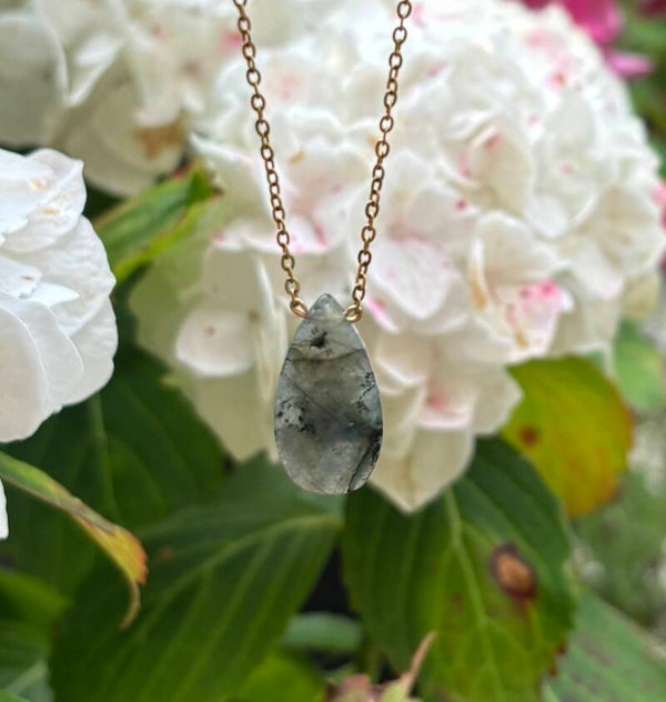 18ct Gold Plated Faceted Labradorite Drop Necklace
