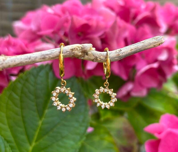 18ct Gold Pated Cubic Zirconia Circle Huggie Earrings