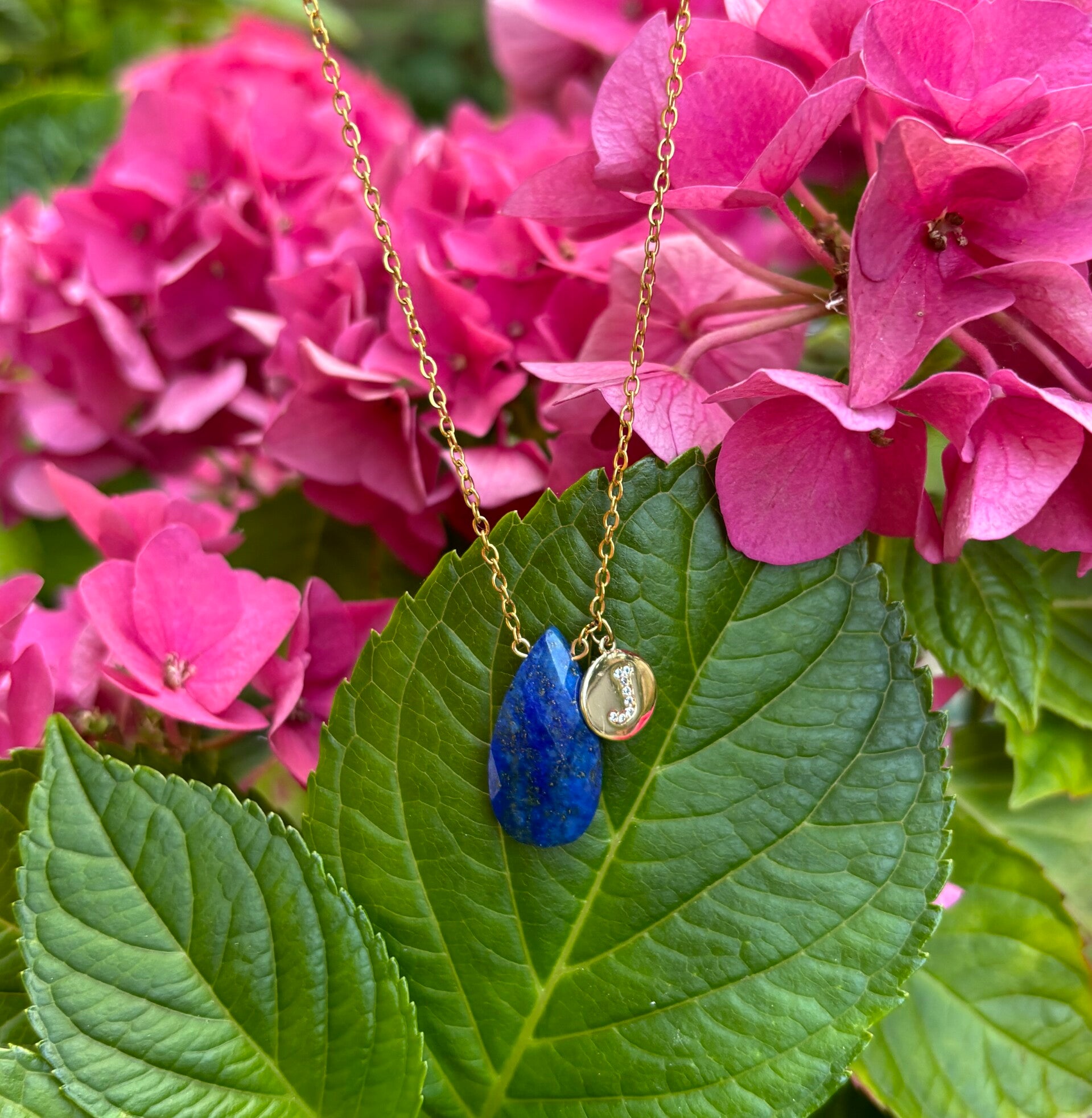 Personalised Initial & Faceted Lapis Lazuli Drop Necklace