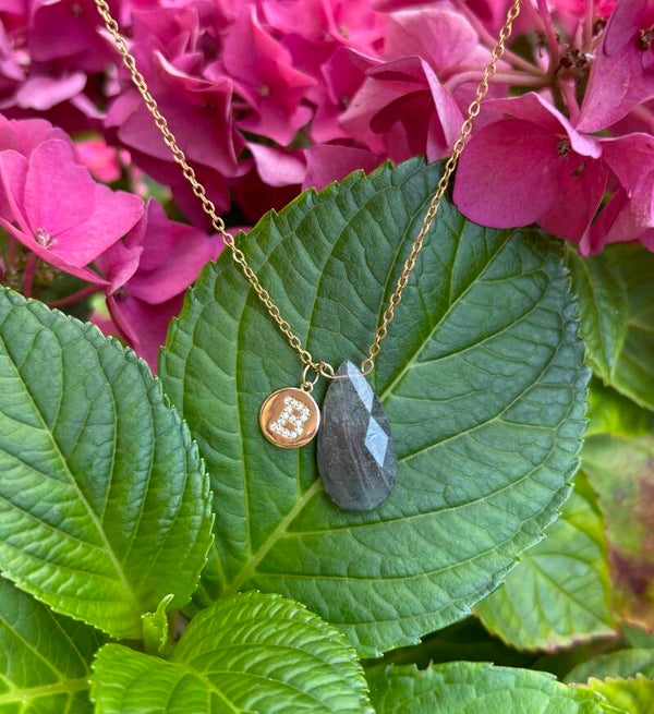 Personalised Initial & Faceted Labradorite Drop Necklace