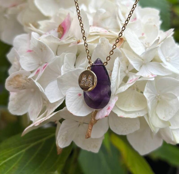 Personalised Initial & Faceted Amethyst Drop Earrings