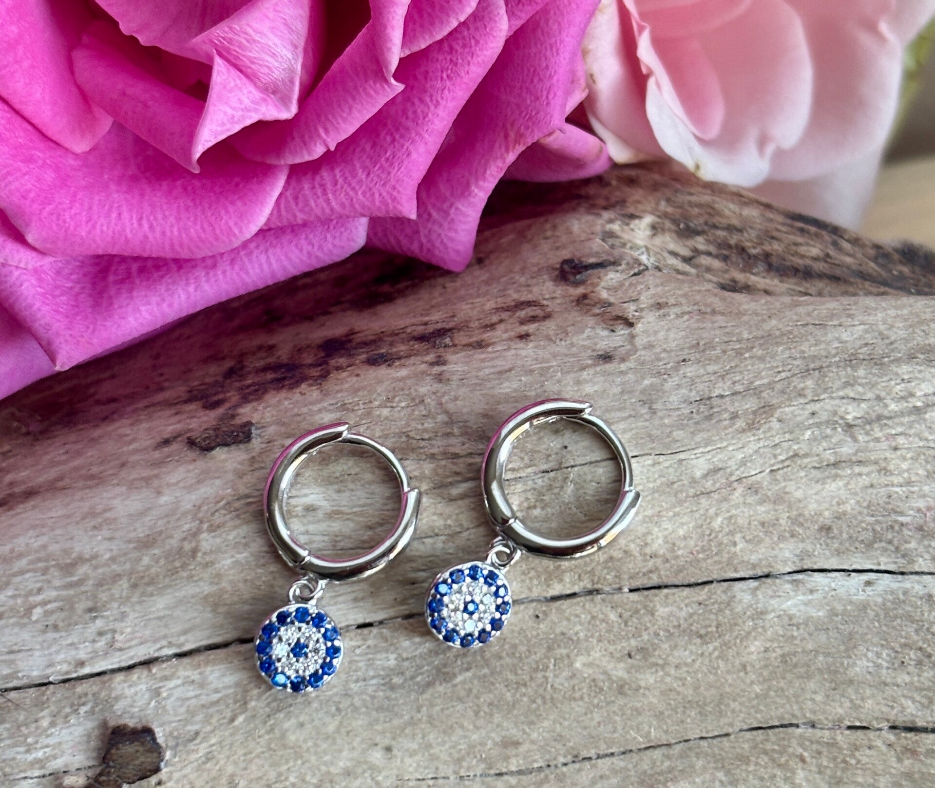 925 Sterling Silver Blue Cubic Zirconia Huggie Earrings