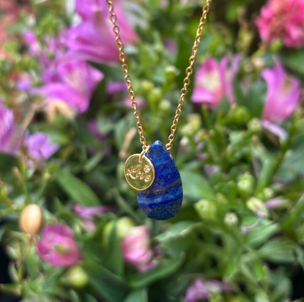18ct Gold Plated Lapis Lazuli Drop Necklace With Love Tag