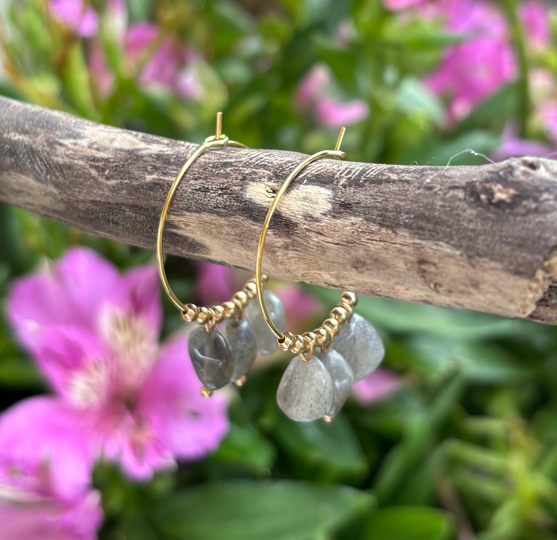18ct Gold Plated Labradorite Hoop Earrings