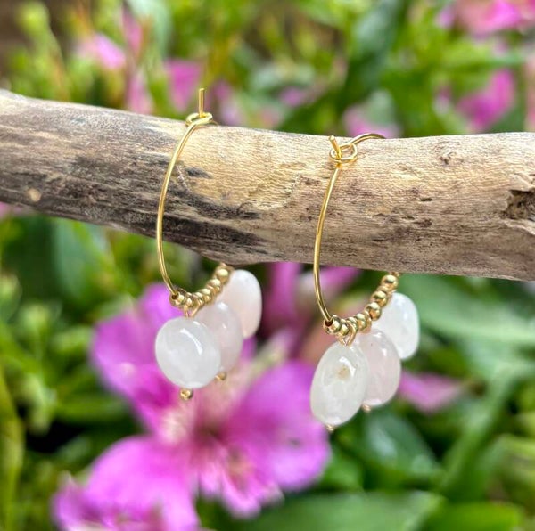 18ct Gold Plated Rose Quartz Hoop Earrings