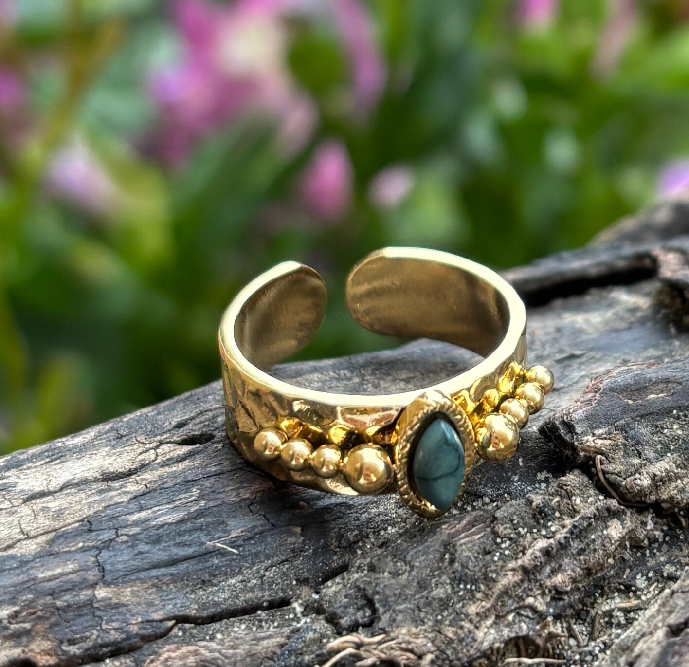 18ct Gold Plated Adjustable African Turquoise Ring