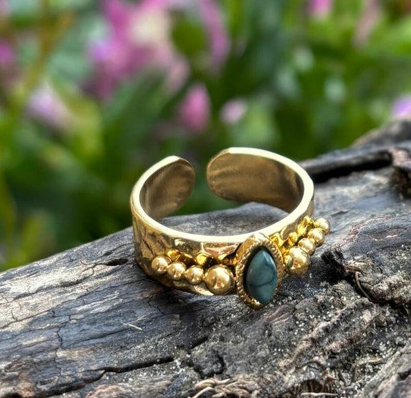 18ct Gold Plated Adjustable African Turquoise Ring