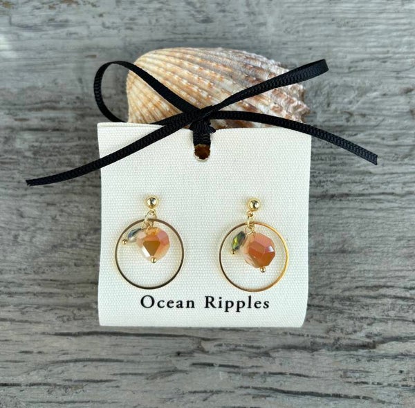 14ct Gold Plated Glass Cluster Gold Circle Earrings