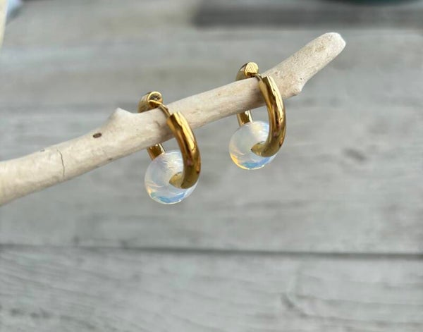 18ct Gold Plated Moonstone Doughnut Earrings