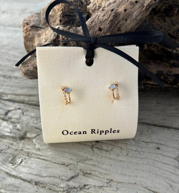 14ct Gold Plated Cats Eye Cubic Zirconia Earrings