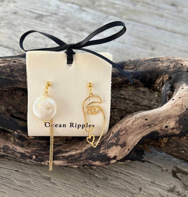 14ct Gold Plated Mismatch Pearl Face Earrings