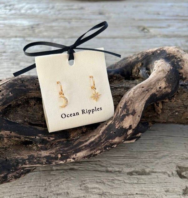 14ct Gold Plated Star and Moon Huggie