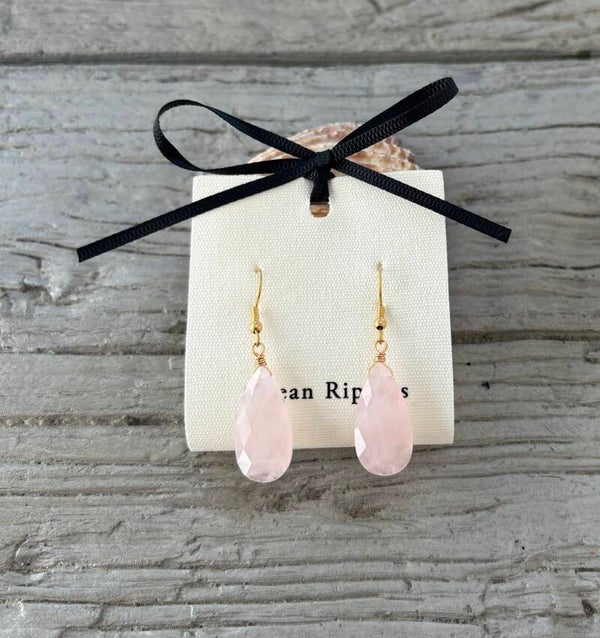 18ct Gold Plated Rose Quartz Drop Earrings