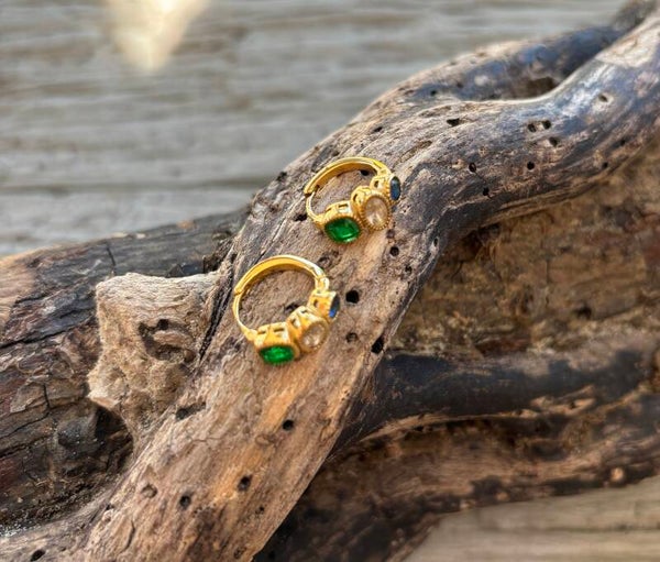 18ct Gold Plated Blue & Green Cubic Zirconia Huggie Earrings