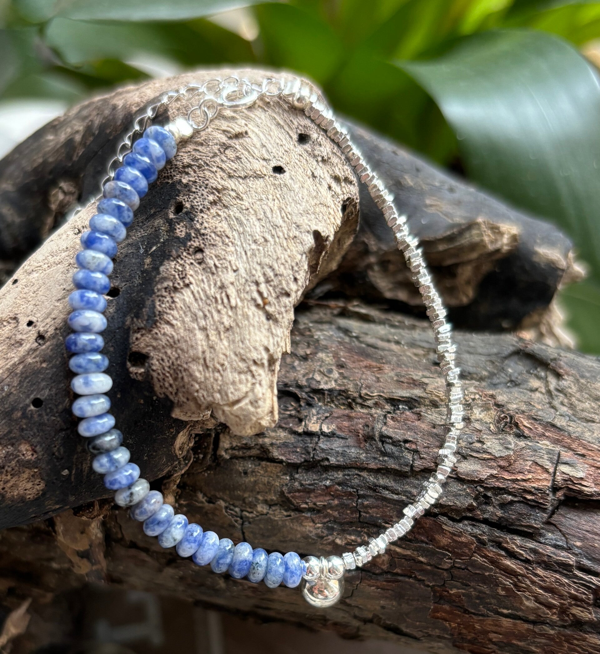 925 Sterling Silver Chip Jasper Stone Bracelet