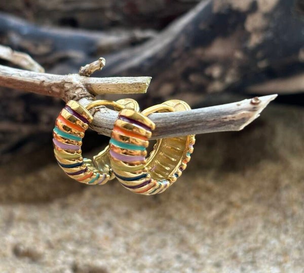 18ct Gold Plated Multi Colour Dome Earrings