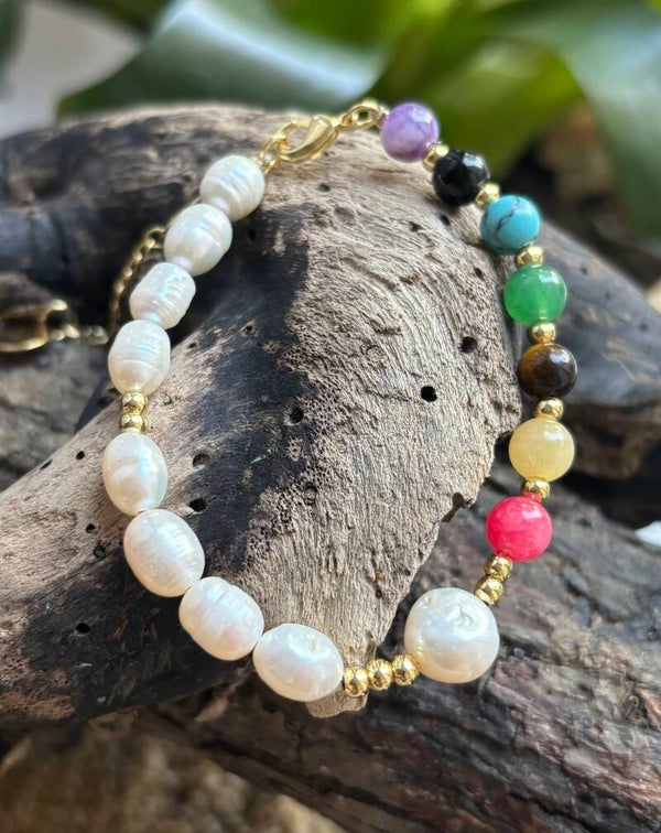 Fresh Water Pearl and Healing Stone Bracelet