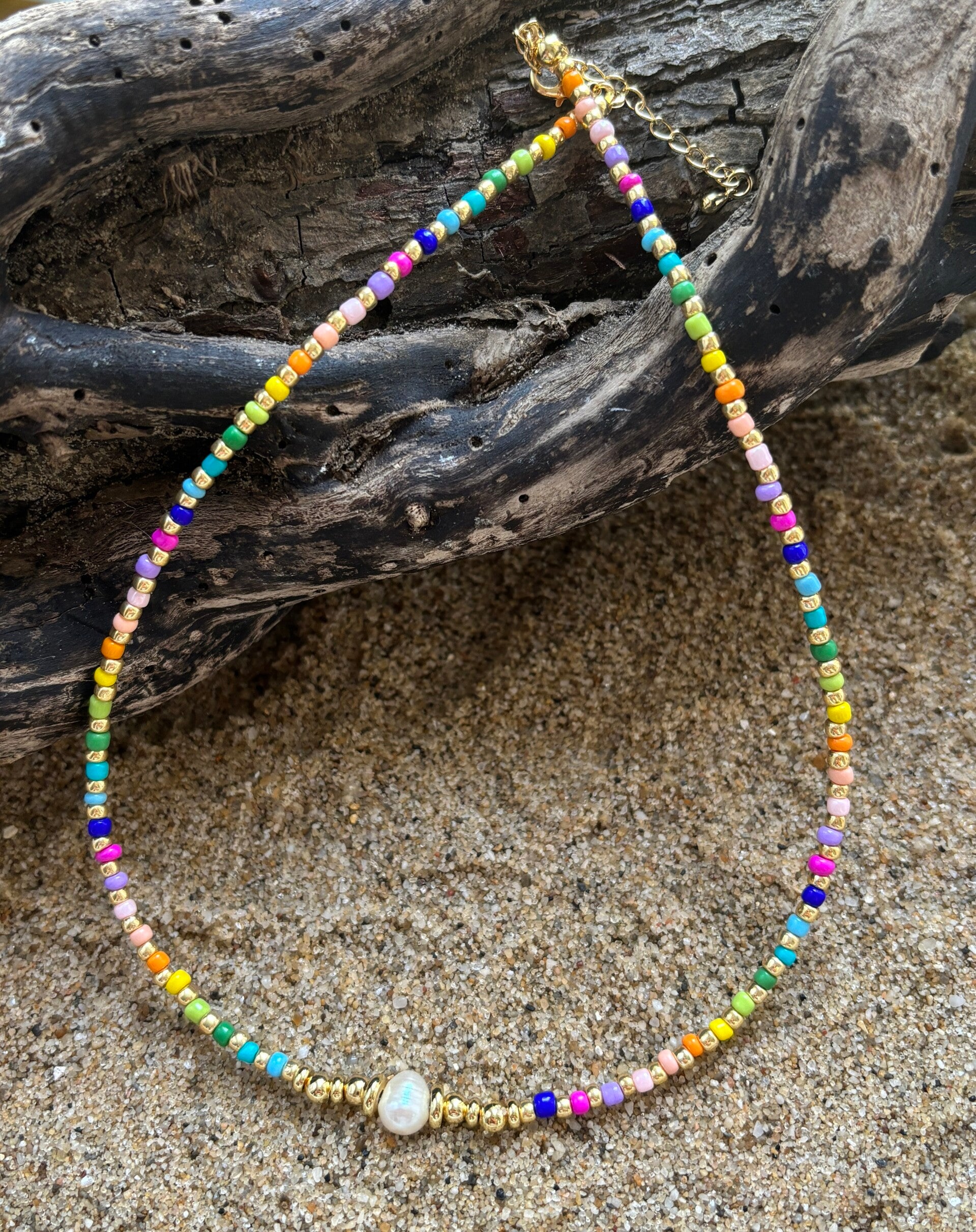 18ct Gold Plated Fresh Water Pearl Rainbow Beads Necklace