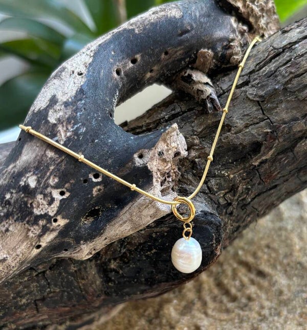 18ct Gold Plated Single Fresh Water Pearl Drop Necklace