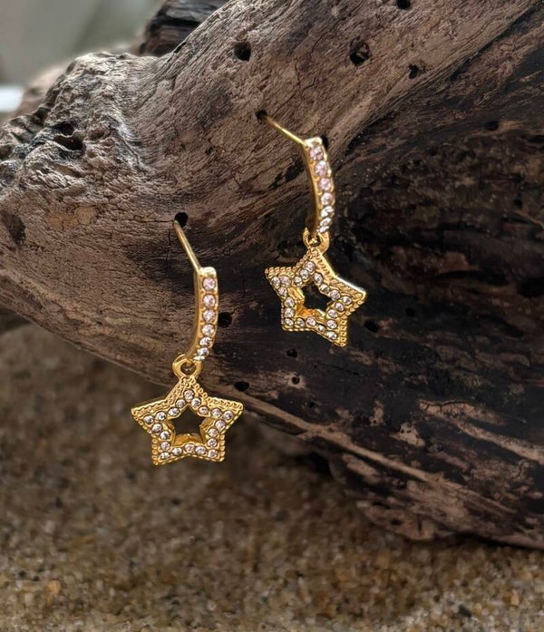 18ct Gold Plated Cubic Zirconia Star Drop Earrings