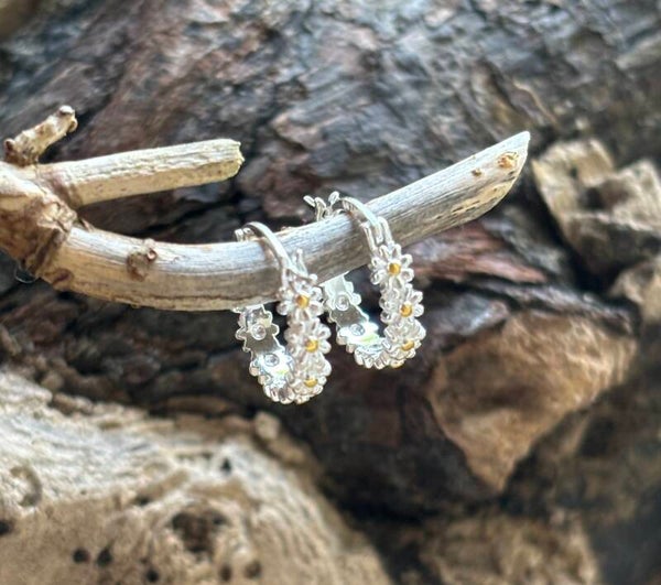 925 Sterling Silver Daisy Huggie Earrings