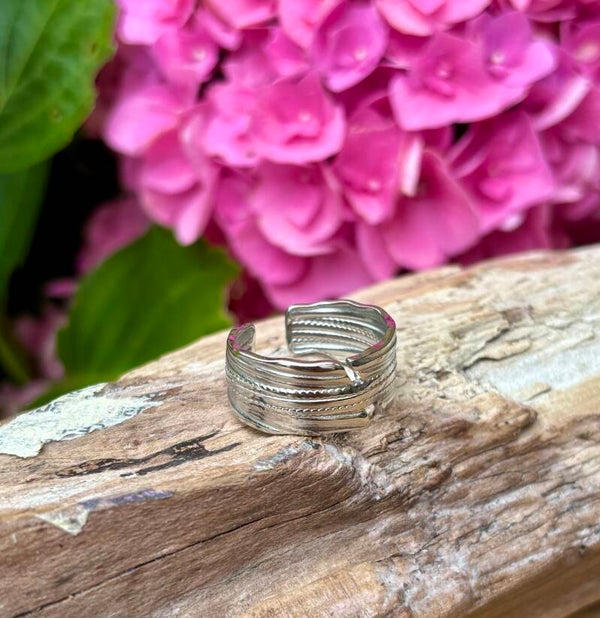 Silver Hammered Multi Strand Adjustable Ring