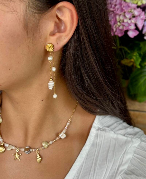 18ct Gold Plated Pearl Shell Dangle Earrings